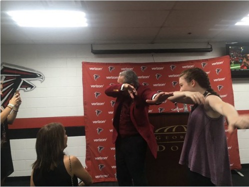 Atlanta Falcons Owner Arthur Blank dabbin after Falcons win over Carolina Panthers 12272015