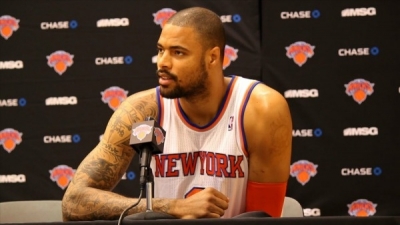 New York Knicks Center Tyson Chandler addressing the media