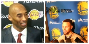 Los Angeles Lakers retiring shooting guard Kobe Bryant (l) and Golden State Warriors guard Stephen Curry