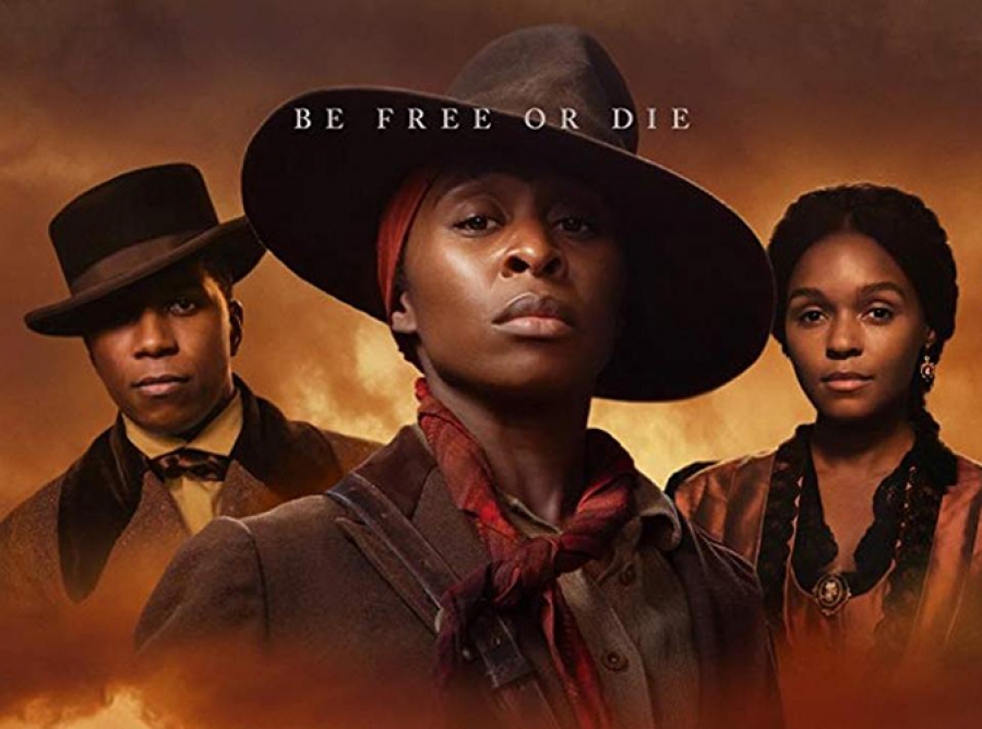 Actors Cynthia Erivo (center), Leslie Odom, Jr. (left), and Janelle Monae in the movie, Harriet.