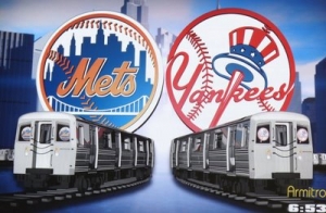 New York Mets and New York Yankees logos depicted in subway series