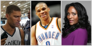 Photo (left to right): Brooklyn Nets center Brook Lopez, Oklahoma City Thunder guard Russell Westbrook, and New York Liberty’s (WNBA) first center, Kym Hampton  